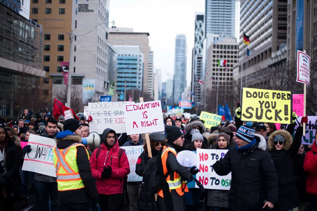 Hundreds of students from across the province marched from Yonge-Dundas Square to Queen’s Park in January. ANDY TAKAGI/THE VARSITY